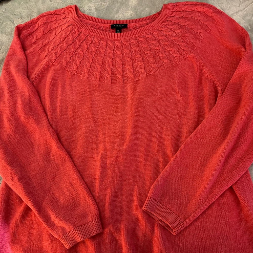 Talbot’s, women’s plus, 2XP, coral sweater.